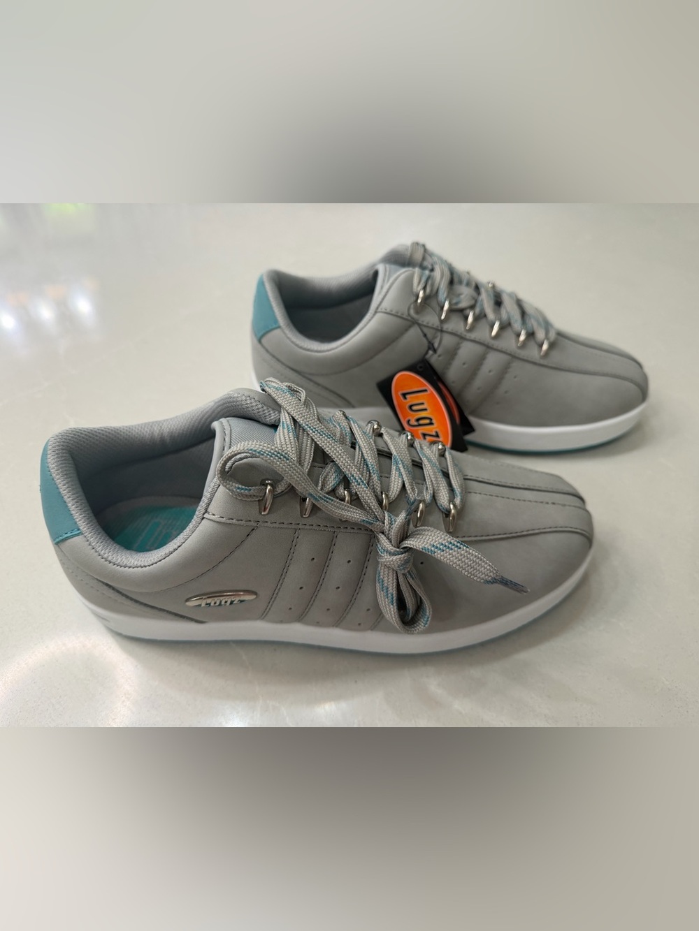 New Lugz Legacy Women’s Light Gray Sneakers with Teal Accents, 8.5